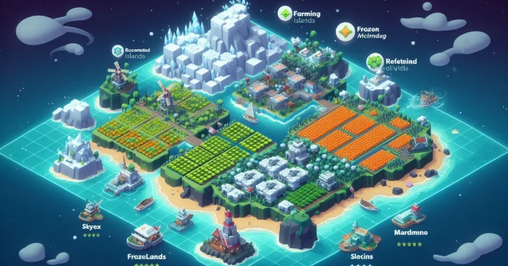 Map of Blox Fruits showing top islands for farming legendary swords