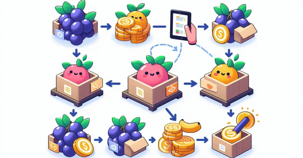 Step-by-step visual guide on bundling multiple Blox Fruits for trading